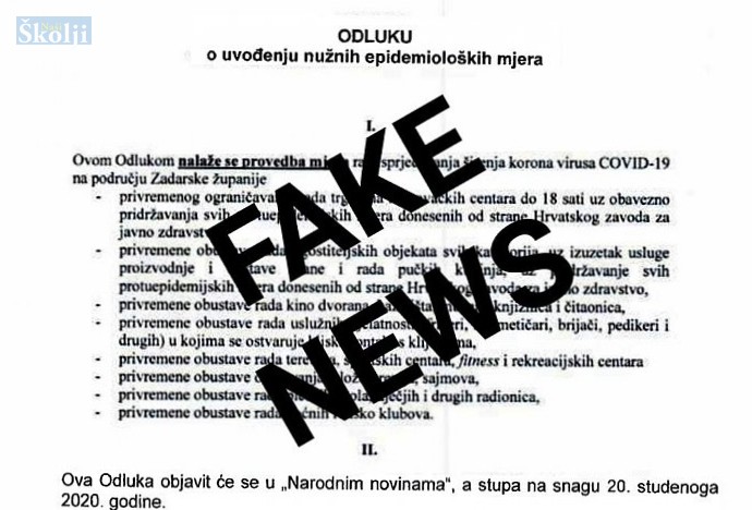 Internetom kruži lažna odluka o uvođenju lockdowna u Zadarskoj županiji