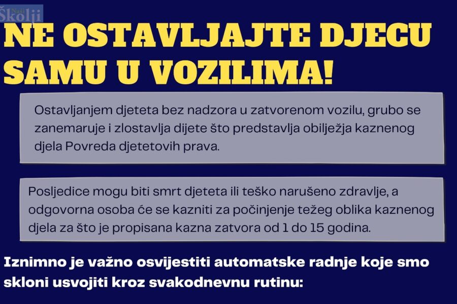 Policija upozorava: Ne ostavljajte djecu samu u vozilima!